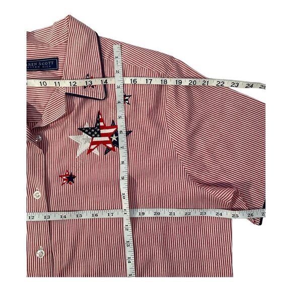 Karen Scott Shirt Womens Red White Blue Striped Stars Embroidered July 4 Size XL - Picture 12 of 14